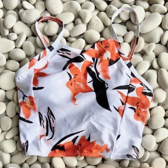 Bikini Set Peach Stripes Floral Halter Top - Picture 7 of 10